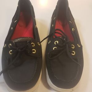 Black with gold dots Sperry top sider